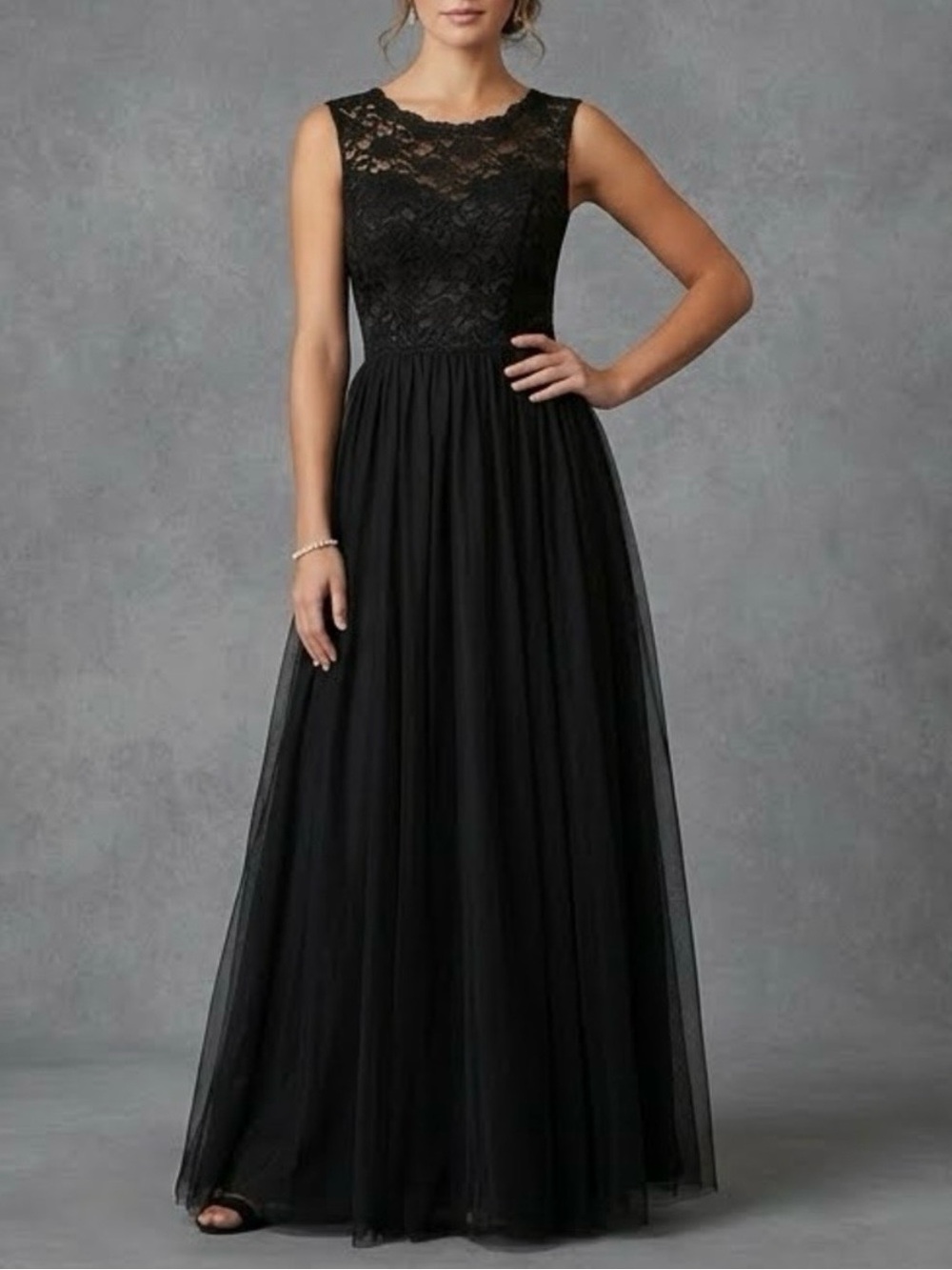 Morilee Madeline Gardner Black Lace Tulle Formal Gown Long Dress Size 12